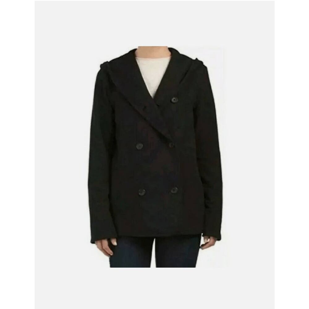 James Perse Double Breasted Pea Coat Hoodie Jacket Black Size 1 Small Minimalist